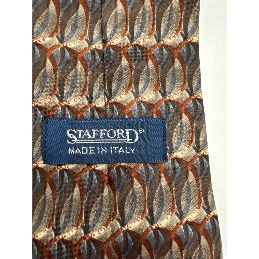 Stafford Men's Silk Tie‎ Neckties 100 Silk Brown Geometric Pattern Italy